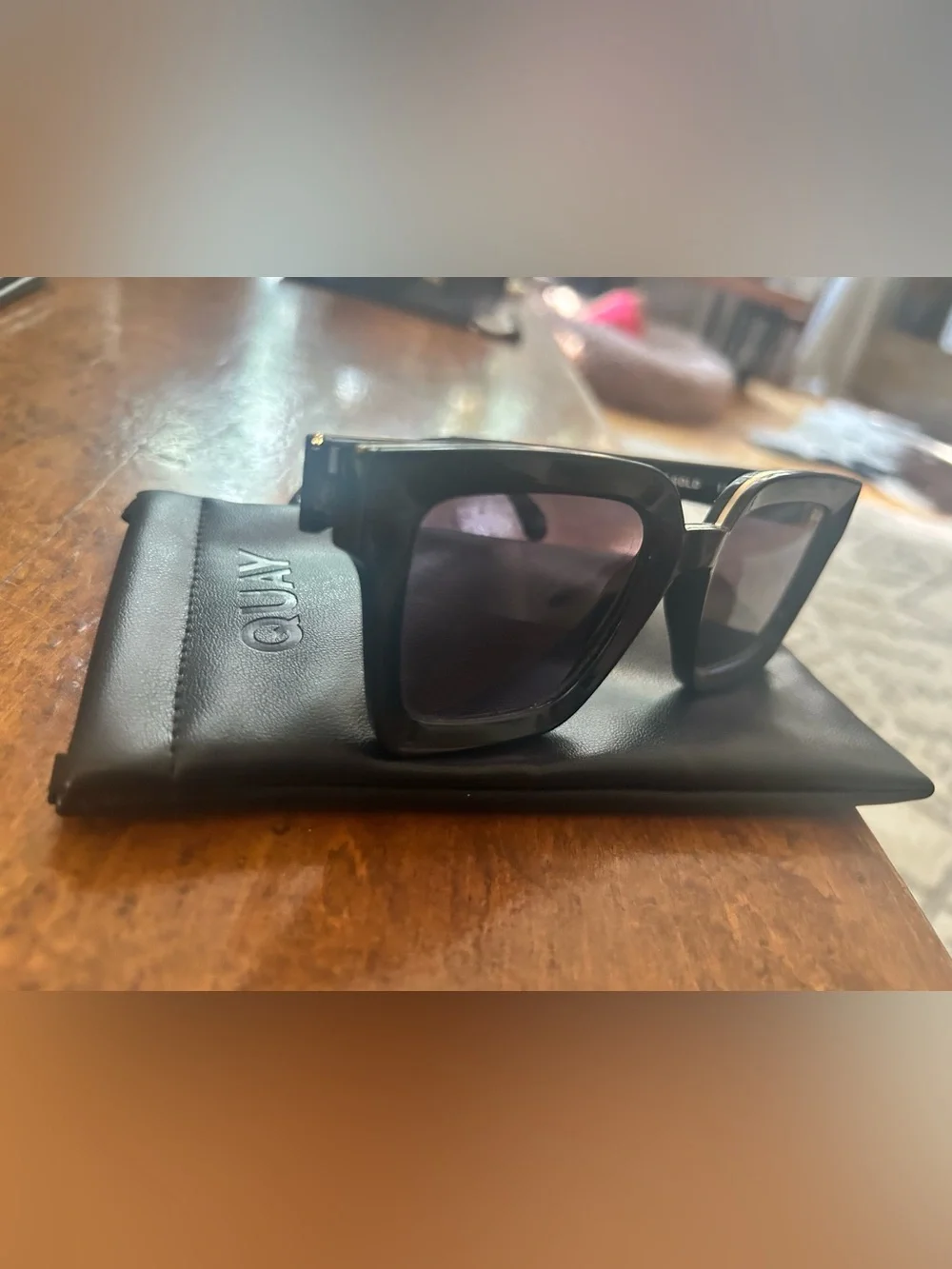 Quay Australia Fool’s Gold Black Sunglasses with Gold Accent
